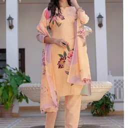 C J Enterprise Women Floral Printed Regular Kurta with Trousers & With Dupatta image 2