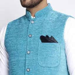 KLOTTHE Men Blue Woven Design Nehru Jacket image 2