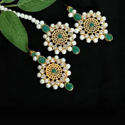JOHARKAMAL Gold-Plated Artificial Stones and Beads Studded Maang Tikka Head Jewellery-picture-16