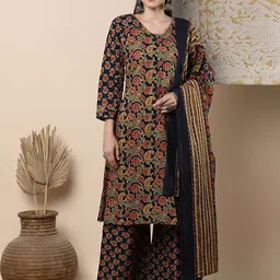 FASHOR Women Floral Printed Regular Pure Cotton Kurta & Palazzos & Dupatta-picture-39