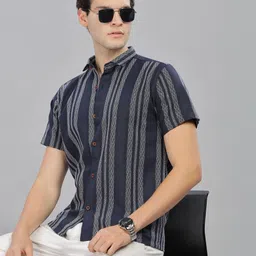 Moda Rapido Men Navy Blue Polycotton Striped Classic Casual Shirts-picture-13