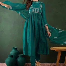 Sangria Embroidered A-Line Kurta With Trousers & Dupatta Sets-picture-26