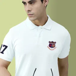 ADORATE Men Polo Collar Applique T-shirt-image-2