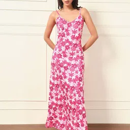VANGULL Women Floral Printed Shoulder Straps Maxi Dress-image-94