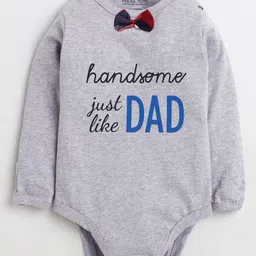 Polka Tots Full Sleeves Handsome Just Like Dad Print Onesie - Grey-picture-14