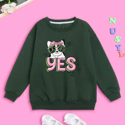 NUSYL Full Sleeves Placement Dog & Text  Printed Sweatshirt - Green-picture-18