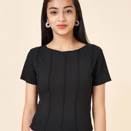 Coolsters by Pantaloons Half Sleeves Ribbed Top - Black-picture-22