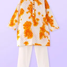 Babyhug Cotton Woven Full Sleeves Foil Printed Tie & Dye Kurta Pyjama Set - Yellow-image-30