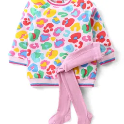 Babyhug Cotton Woven Full Raglan Sleeves Frock with Leggings & Abstract Design - Multicolour-picture-24