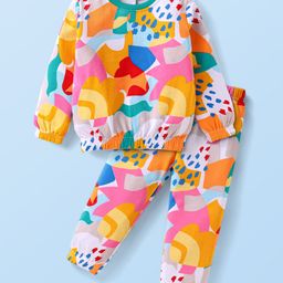 Babyhug KnitInterlock Knit Full Sleeves T-Shirt & Lounge Pants Set With Abstract Print - Yellow Orange-picture-35
