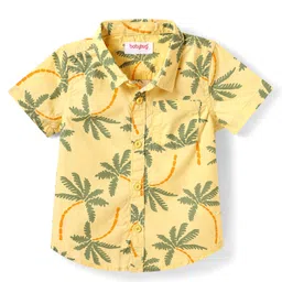 Babyhug Cotton Woven Half Sleeves Shirt With Tree Print - Yellow-picture-16