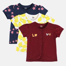MINI KLUB Cotton Pack Of 3 Half Sleeves Love Text & Lemons Printed Jhablas - Navy Blue White & Maroon-picture-42