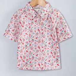 Hugsntugs Woven Cotton Half Sleeves Floral Printed Shirt Style Top - Light Pink-image-4