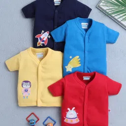 BUMZEE Cotton Knit Front Open Half Sleeves Space Theme Printed Jhablas Pack Of 4 - Navy Blue Red & Yellow-picture-23