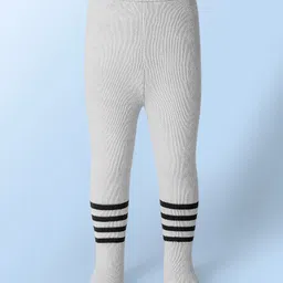 Babyhug Knit Full Length Footed Woolen Pant With Stripes - Grey-image-2