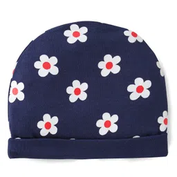 Doodle Poodle Interlock Cotton Knit Cap with Floral Print Navy Blue - Diameter 10 cm-picture-14