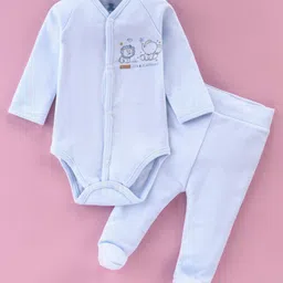 I Bears Interlock Knit Full Sleeves Onesie with Footed Leggings & Animal Print - Lavender-picture-13