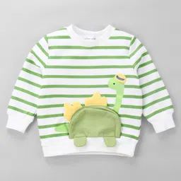 Mark & Mia Cotton Full Sleeves Winter Wear T-Shirt & Lounge Pant Set With Stripes & Tortoise Applique - Green image 2
