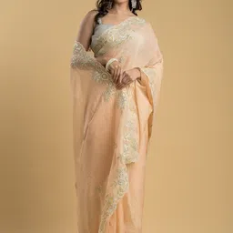 Silk Petalss Floral Embroidered Organza Core Saree-picture-16