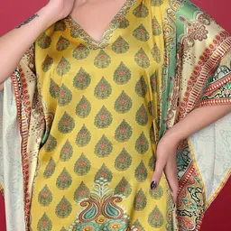 SilkSutra Bohemian Printed Kimono Sleeve Kaftan Dress image 3