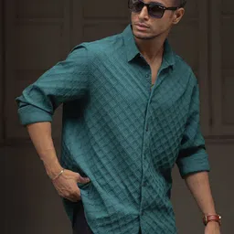 Powerlook Men Spread Collar Textured Casual Shirt image 3