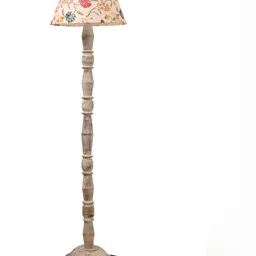 green girgit green girgitWhite & Brown Floral Printed Wooden Taper Floor Lamp image 3