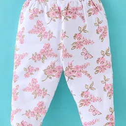 ToffyHouse Cotton Full Sleeves Night Suit with Bib Floral Print - Light Pink & White image 5