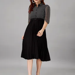 Raiyani Fashion Striped Applique Georgette Fit & Flare Midi Dress-picture-37