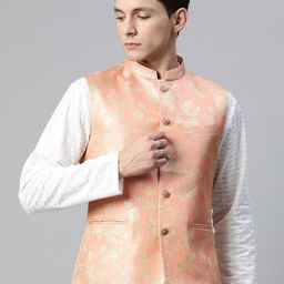 MANQ Men Woven Design Jaquard Silk Nehru Jacket-picture-38