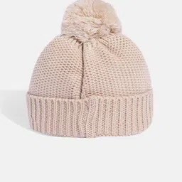 WROGN Unisex Beige Self Design Pom-Pom Beanie image 5