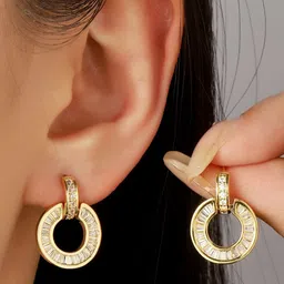 SALTY Gold-Plated Crystals Studded Contemporary Tasselled Half Hoop Earrings-picture-42