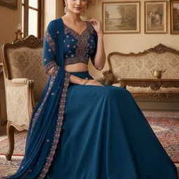 DREAM EXPORTER Women Embroidered Thread Work Semi-Stitched Lehenga & Blouse With Dupatta image 2