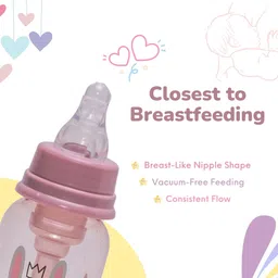 Adore Transparent & Pink Printed Ventilated Anti-Colic Stem Baby Feeding Bottle- 250ml image 3
