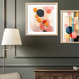 Kotart White & Orange 2 Pieces Wooden Abstract Wall Arts image 2