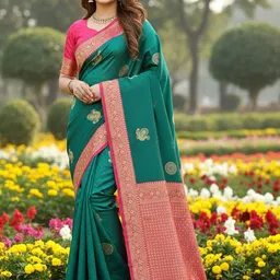 KALINI Ethnic Motifs Zari Silk Blend Banarasi Saree-picture-30