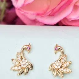 MEIRA JEWELLERY Rose Gold Toned Artificial Stone Studded Swan Shaped Studs-image-92
