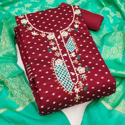 SAINOOR Floral Woven Design Beads & Stones Unstitched Dress Material image 2