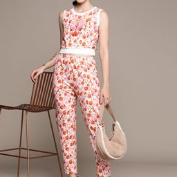 Label Ritu Kumar Floral Print Pure Cotton Top & Trousers Co-Ords-picture-11