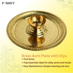 POSHIFY Brass Aarti Plate With Diya image 4