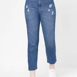 Kraus Jeans Women Mom Fit High-Rise Low Distress Light Fade Non Stretchable Jeans-picture-12