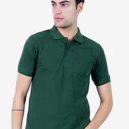 TEEMOODS Men Teal Polo Collar Cotton T-shirt image 1