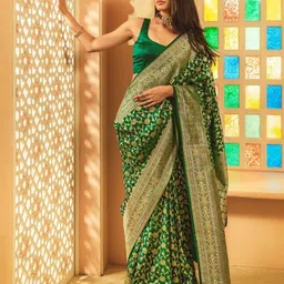 Lyzoo Woven Design Zari Handloom Saree image 2