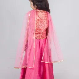 Tangerine Closet Girls Sequinned Ready to Wear Lehenga & Blouse With Dupatta image 4