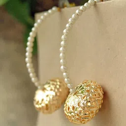 BeAbhika Gold-Plated Pearls Beaded Contemporary Half Hoop Earrings image 2