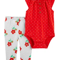 Carter's 2 Piece Polka Dot Bodysuit Pant Set - Red & Grey-picture-31