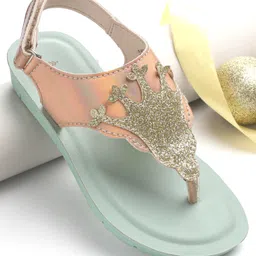 Pine Kids Sandals with Velcro Closure & Crown Detailing  - Blue image 1