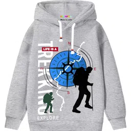 KUCHIPOO Fleece Full Sleeves Life Is Trekking Text Printed Hoodie - Grey-picture-25
