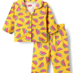 Babyhug Cotton Knit Full Sleeves Co-Ord Night Suit With Watermelon Print - Yellow-picture-24