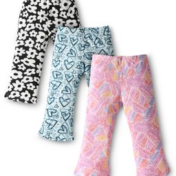 CUCUMBER Cotton Knit Full Length Lounge Pants With Heart & Floral Print Pack of 2 - Lilac Light Blue & Black-picture-48