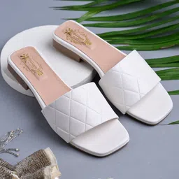Shoetopia Diamond Designed Metallic Flat Sandals - White-picture-24